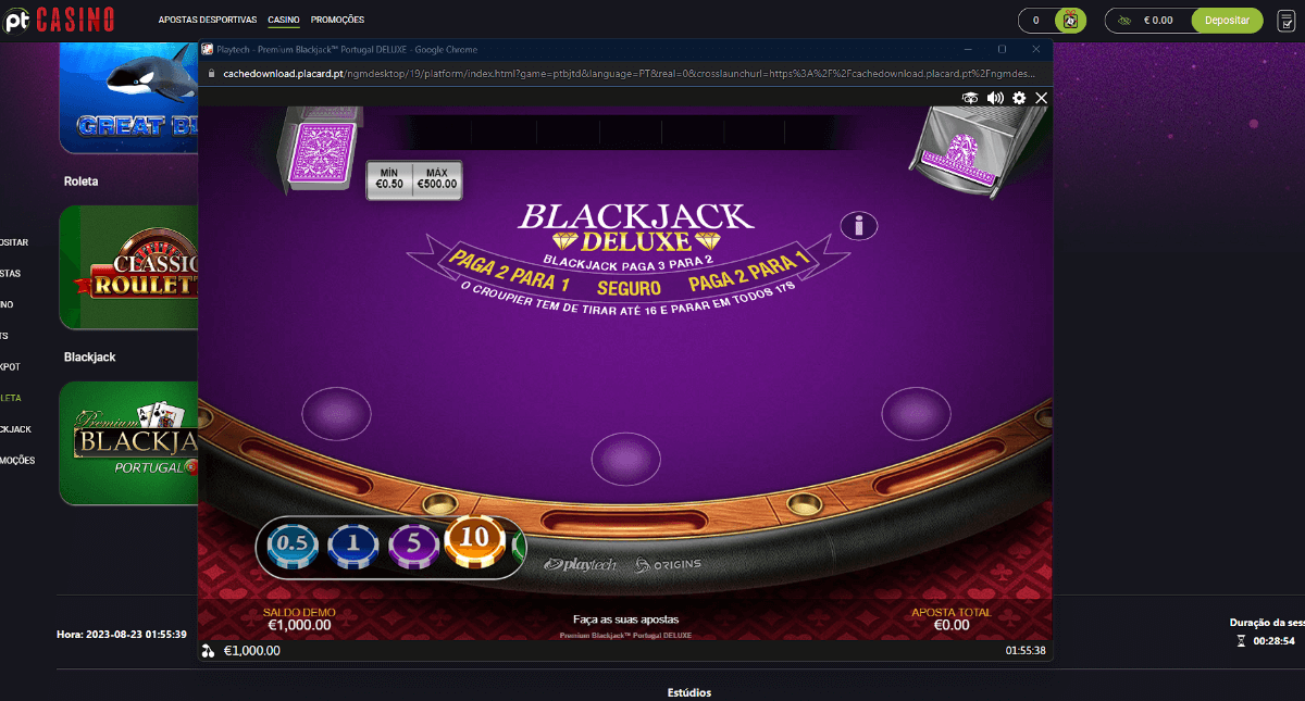 Blackjack no Placard