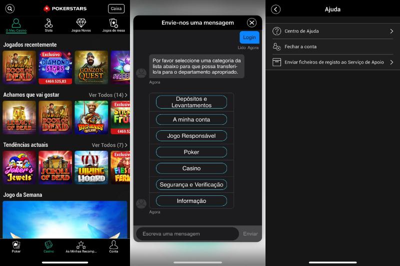 Apoio ao cliente na Pokerstars app