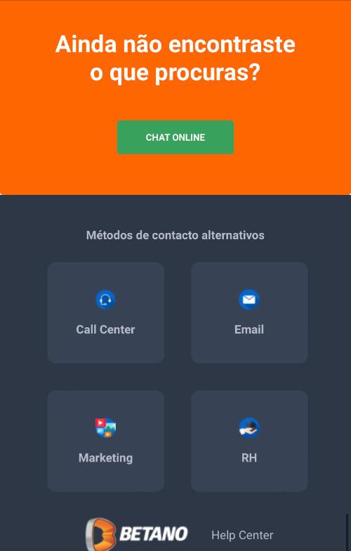 Opções de apoio ao cliente da betano app