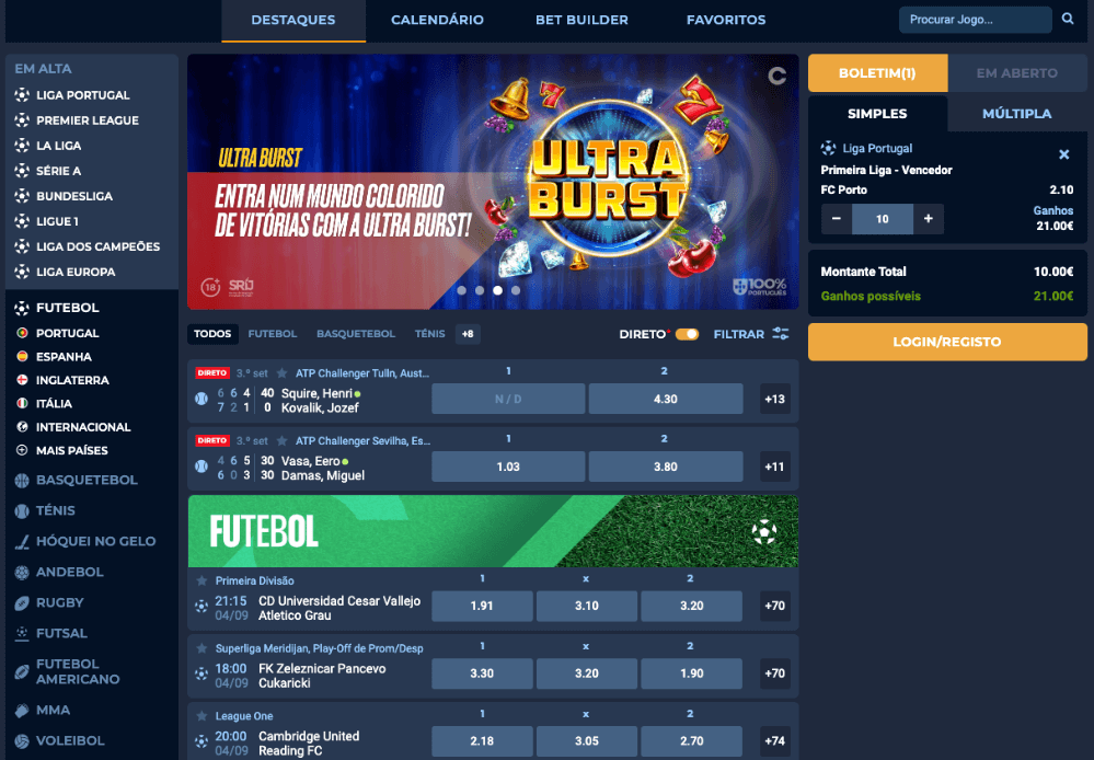 Apostas desportivas no Casino Portugal