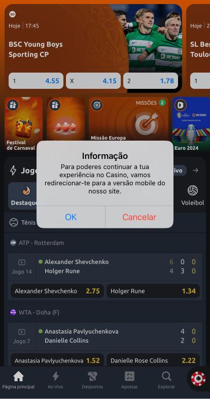 Aviso betano app casino no IOS