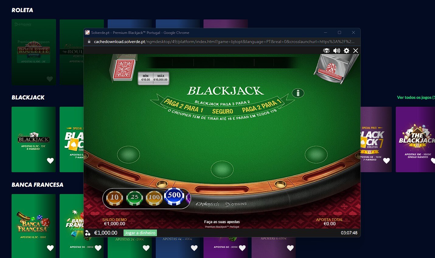 Solverde Online: Blackjack