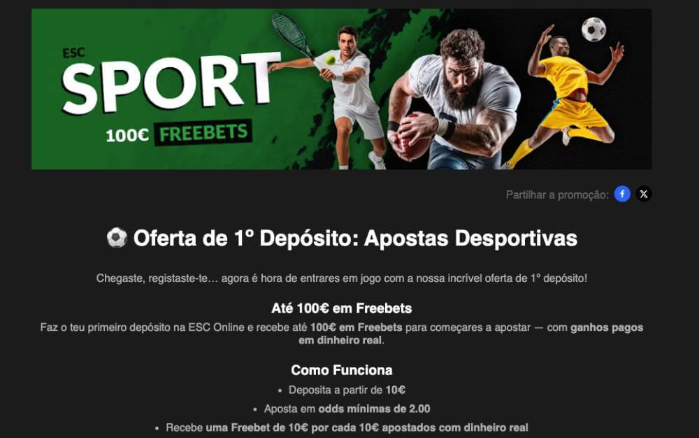 Bónus de boas-vindas de desporto da ESC Online.