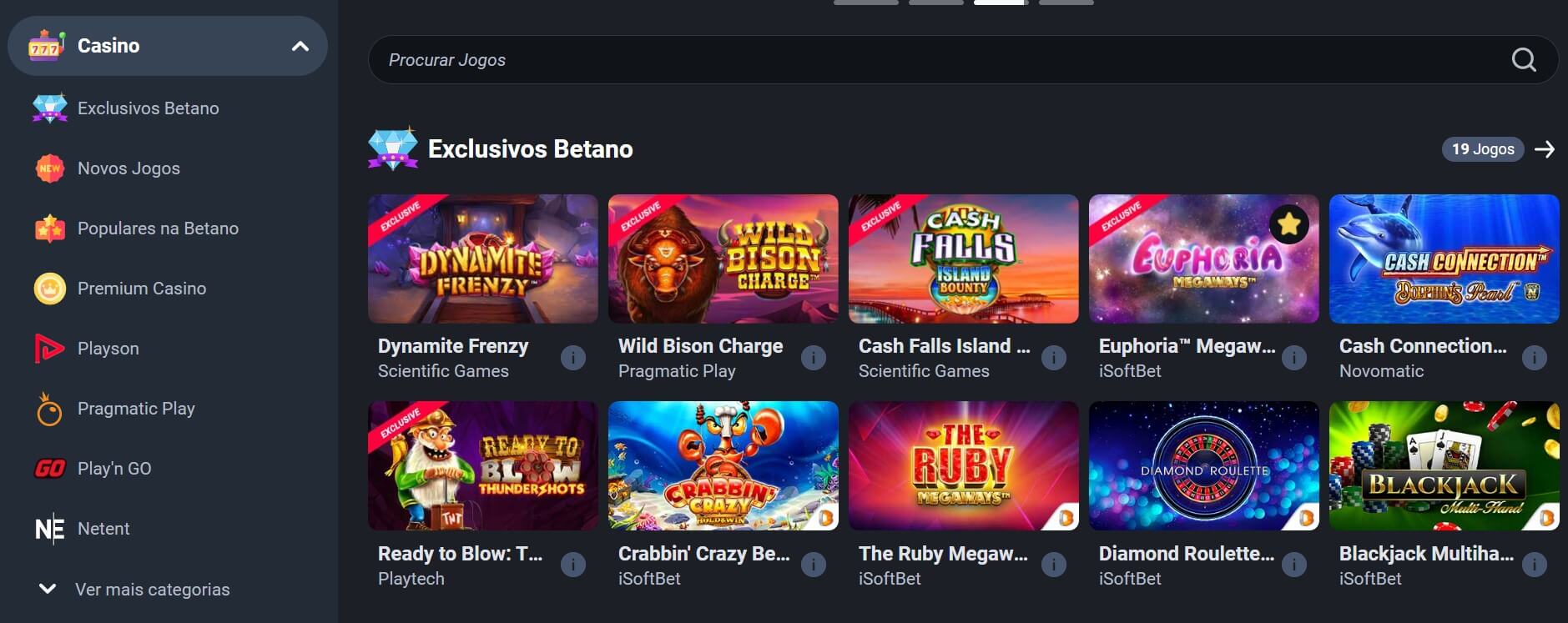 Pesquisa de jogos de casino na Betano