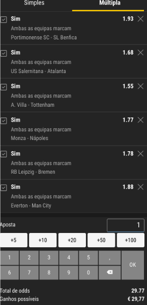 Exemplo de uma sugestão de múltipla rápida na Bwin