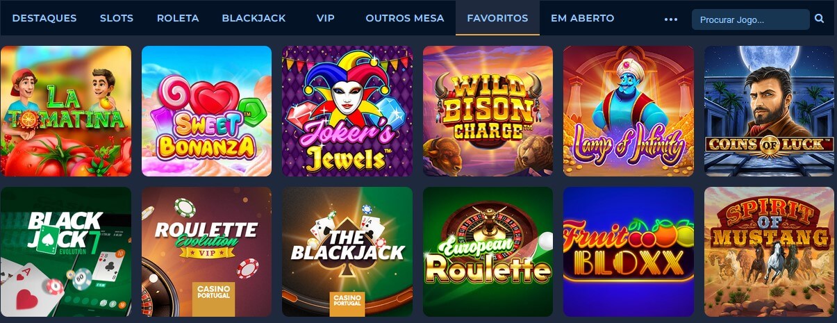 Jogos de casino guardados como favoritos no Casino Portugal