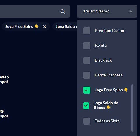 Filtros de Pesquisa dos Jogos no Casino da Solverde