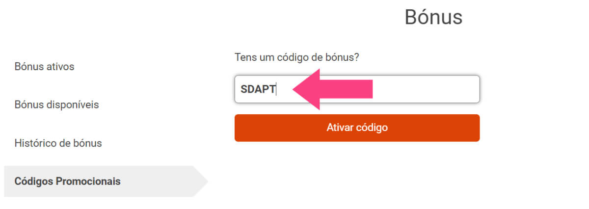 Inserir um código promocional na Luckia