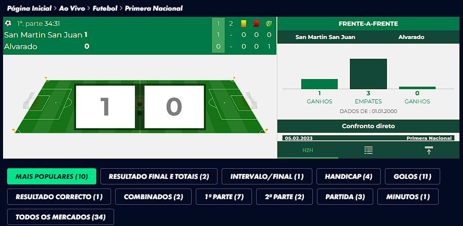 Ferramenta Match Tracker na Solverde Online