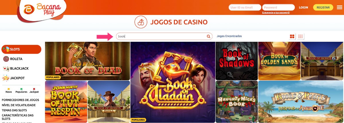 Motor de busca do Casino BacanaPlay