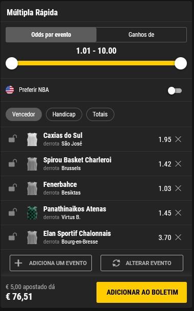 Multipla rapida de apostas de basquetebol na Bwin