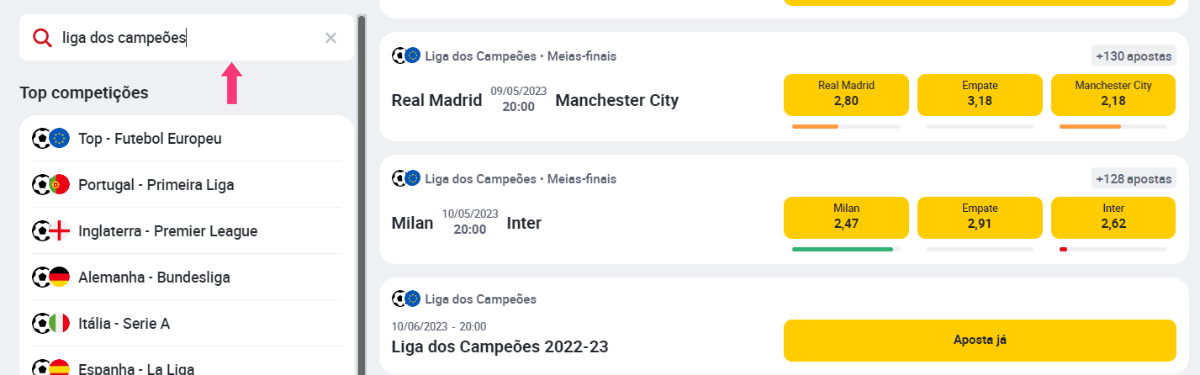 Pesquisa por jogos na Betclic